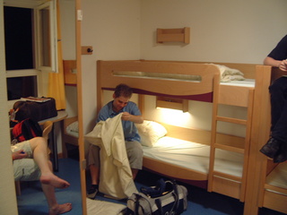 Settling down and making our beds in the Youth Hostel